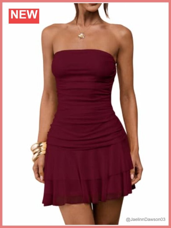 Dresses & Skirts - Ruched Bodycon Strapless Mini Dress with Shorts for Women